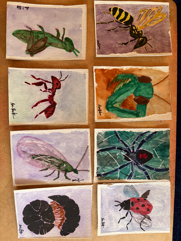 Creepy Crawlers Aceo original gauche on paper by Apryl full series 2.5”x3.5” aceo art card