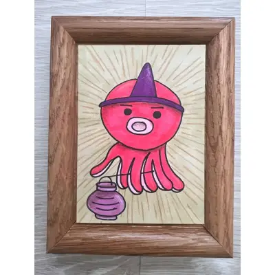 Original Art Yokai Octopus Lantern Sea Spirit Japanese Folklore Mythology Painting Signed aceo art card thumbnail 5
