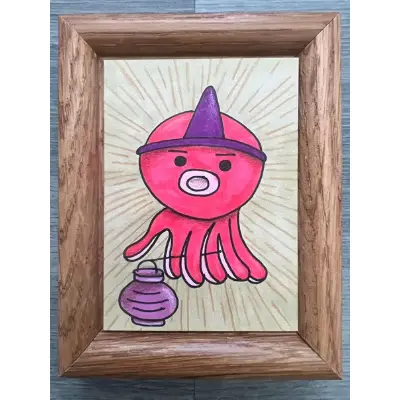 Original Art Yokai Octopus Lantern Sea Spirit Japanese Folklore Mythology Painting Signed aceo art card thumbnail 1
