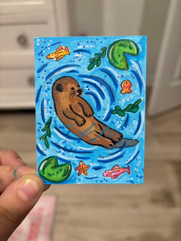 Otter Swimming in the Pond aceo art card