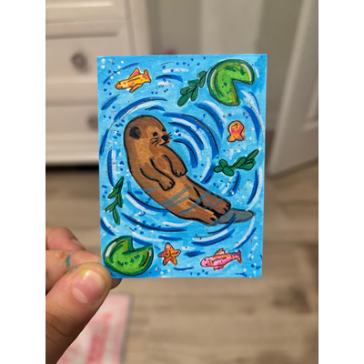 Otter Swimming in the Pond aceo art card thumbnail 1
