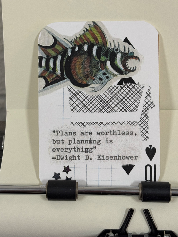 Dwight Eisenhower fish micro collage print by mazerzine aceo art card