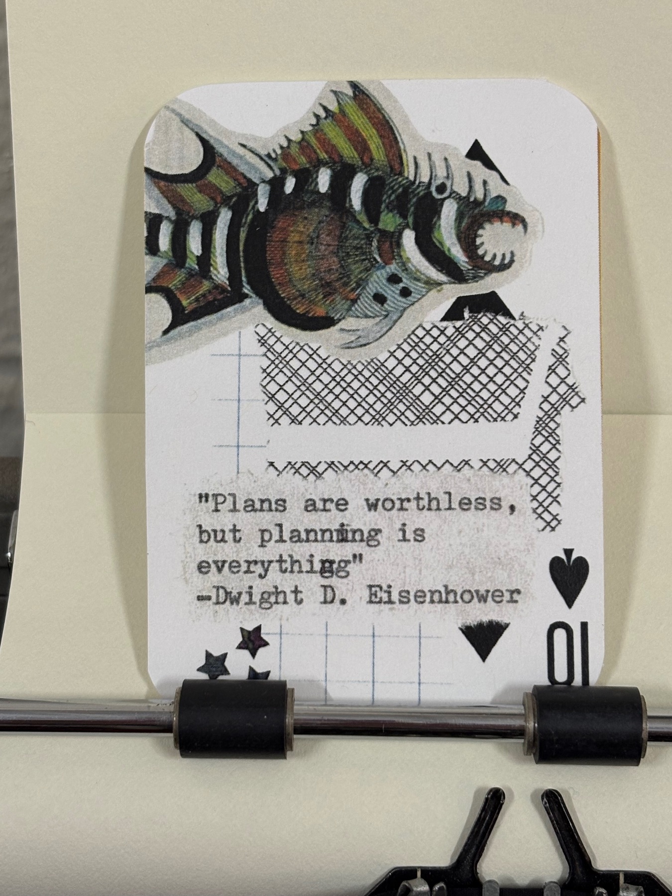 Dwight Eisenhower fish micro collage print by mazerzine aceo art card