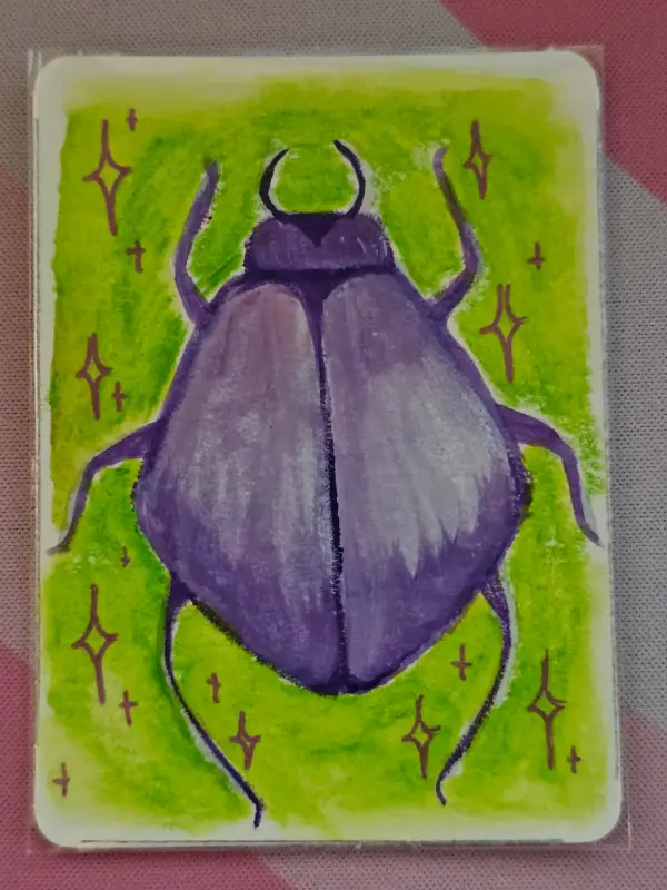 Purple Stink Bug aceo art card