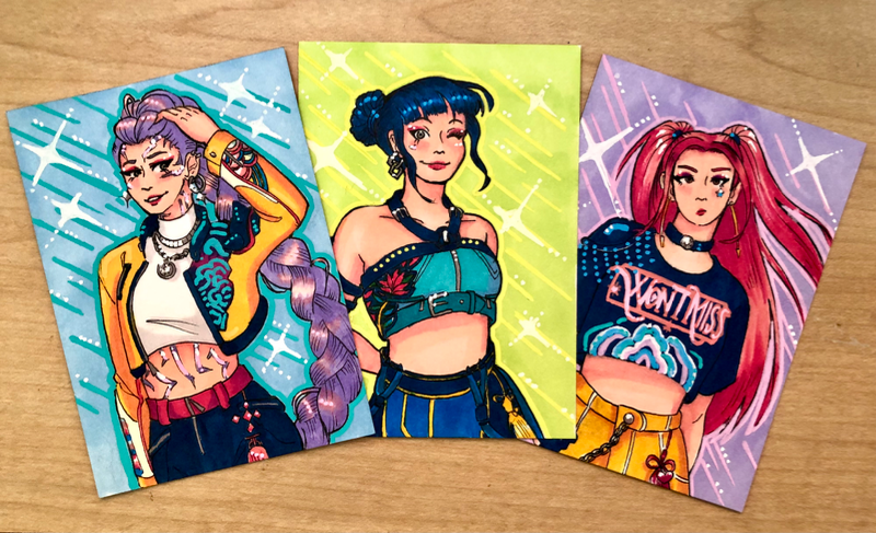 Huntrix Series: “Rumi”, “Zoey”, and “Mira” aceo art card