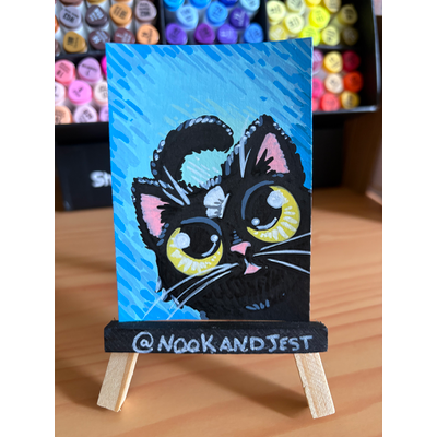 black cat and blue skies aceo art card thumbnail 1