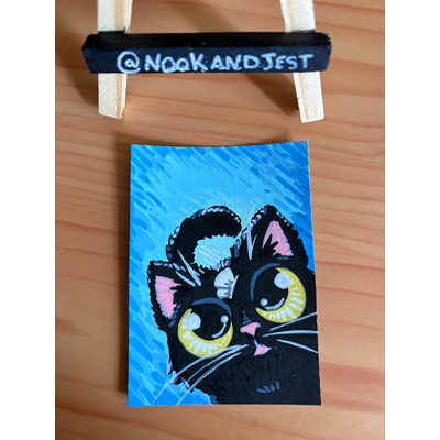 black cat and blue skies aceo art card thumbnail 2