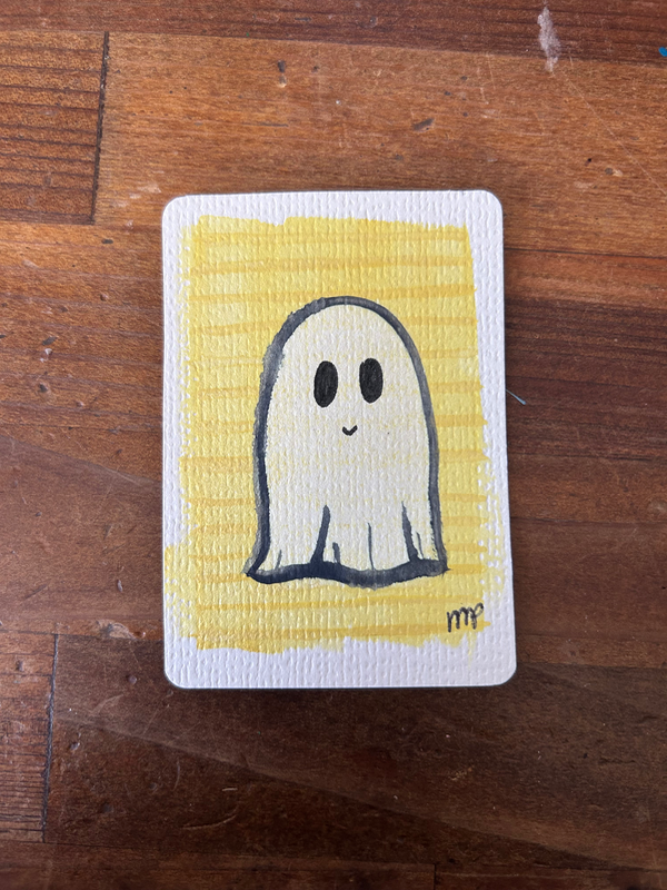 Happy yellow ghost aceo art card