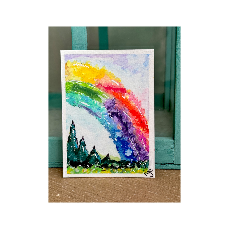 Rainbow Sky, Rainbow Painting aceo art card