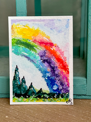 Rainbow Sky, Rainbow Painting aceo art card thumbnail 1