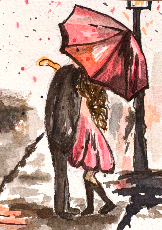 Rainy Lovers aceo art card
