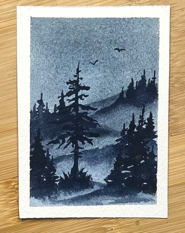 Crisp evening lakeside aceo art card