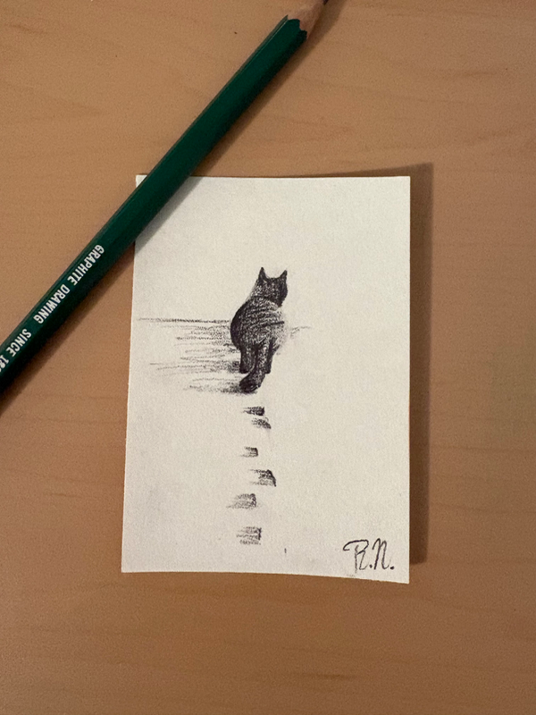 Cat in the Snow aceo art card