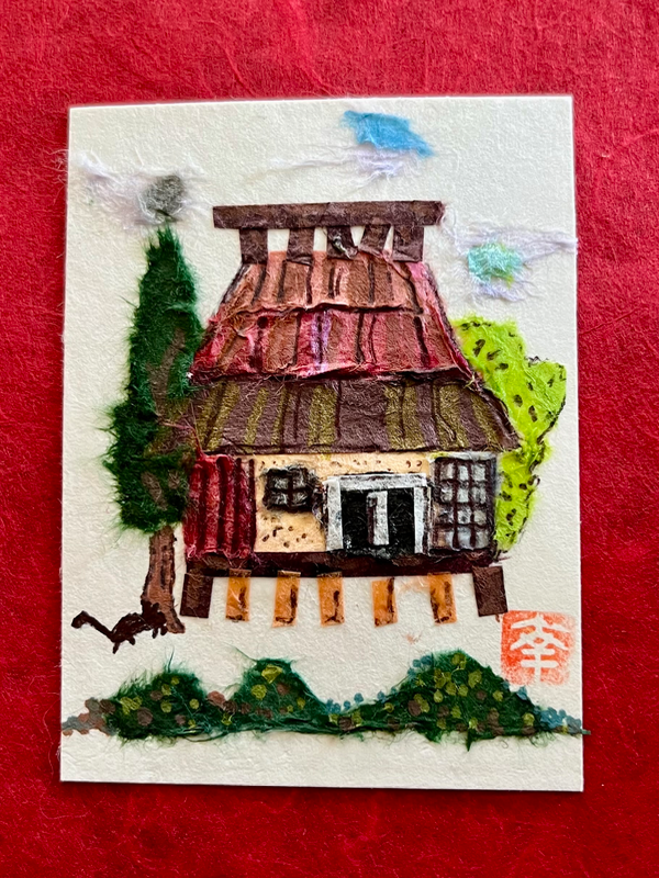 Japanese Washi art-Japanese Old county house aceo art card