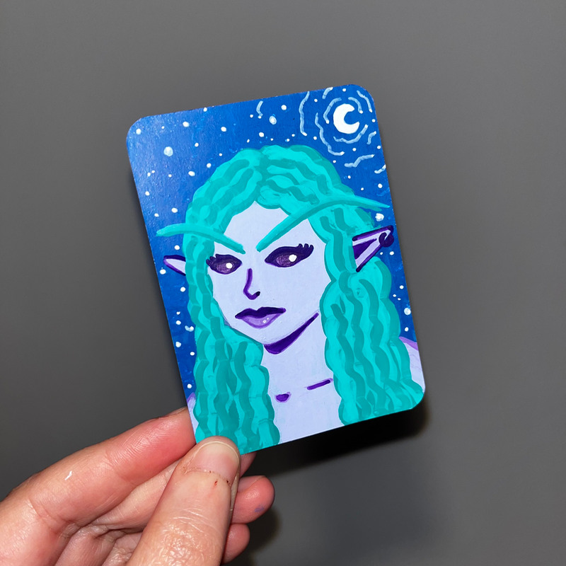 original aceo night elf world of warcraft fantasy rpg mmorpg aceo art card