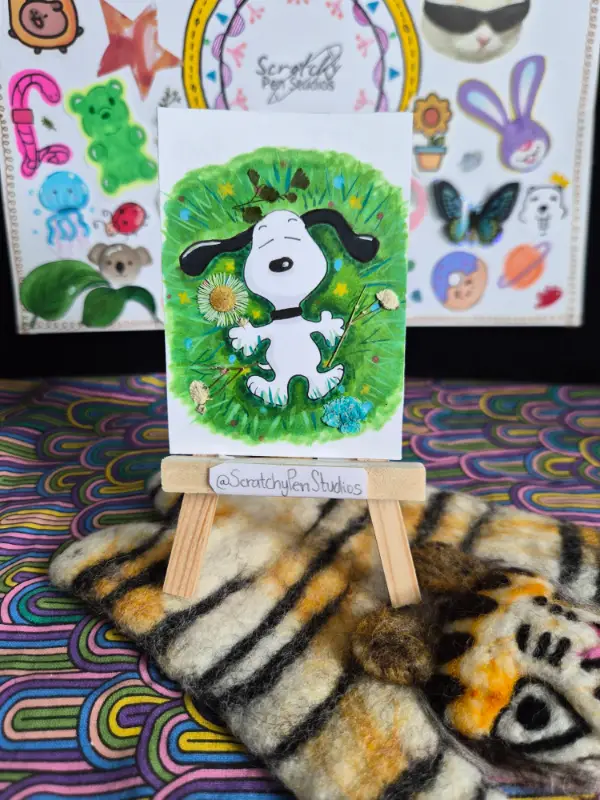 " Flower Field" Fan Art, Snoopy aceo art card