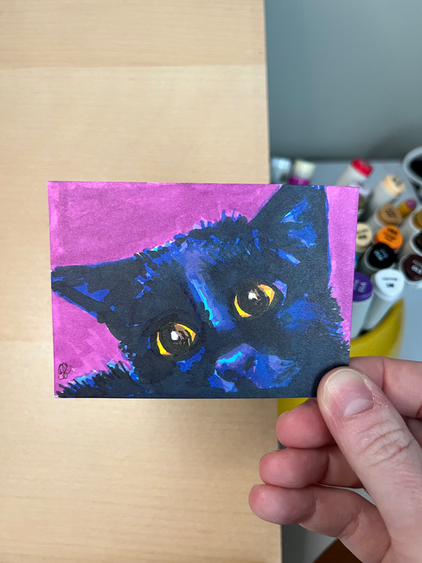 Whatchu Lookin At? (Little Black Cat Series) aceo art card