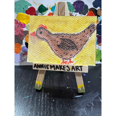 Brown Chicken on Yellow aceo art card thumbnail 1