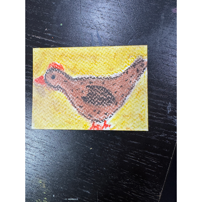 Brown Chicken on Yellow aceo art card thumbnail 2
