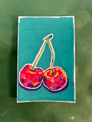 Original ACEO Card Art | Pop Art Fruit | Acrylic Medium aceo art card thumbnail 1