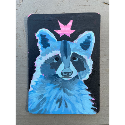 Blue Raccoon aceo art card thumbnail 2