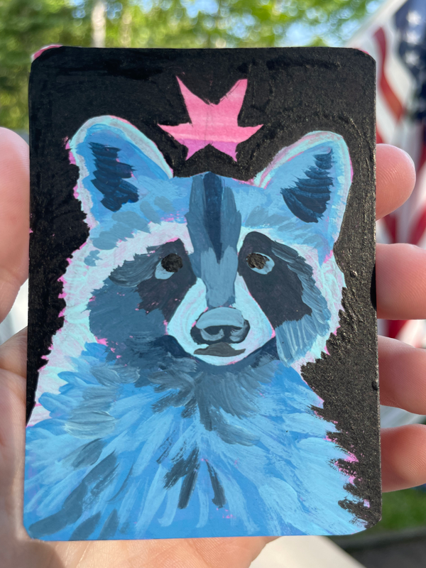 Blue Raccoon aceo art card