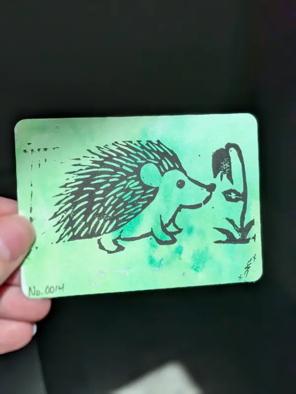Prickles 'N' Bloom - Linocut Edition no.007 aceo art card