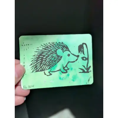 Prickles 'N' Bloom - Linocut Edition no.007 aceo art card thumbnail 1