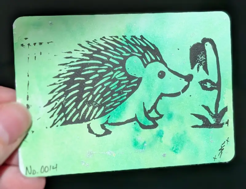 Prickles 'N' Bloom - Linocut Edition no.007 aceo art card