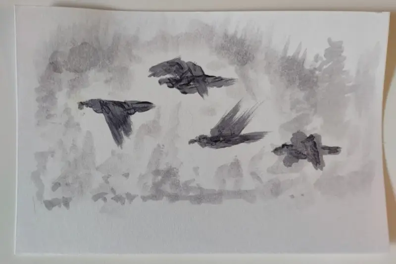 The Crows by Amy Warrick aceo art card