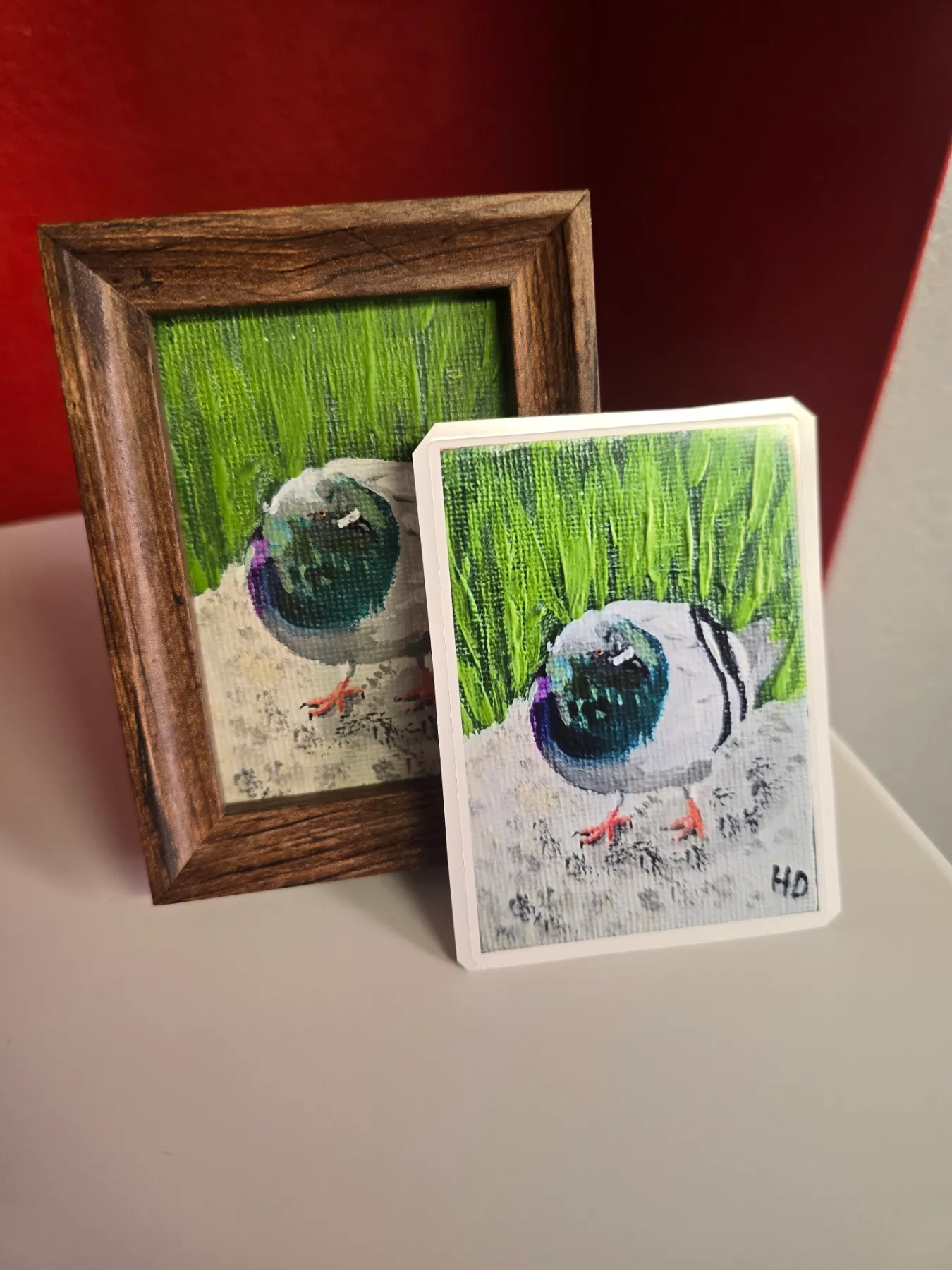 Framed w/ water-proof sticker "Round Little Guy" aceo art card