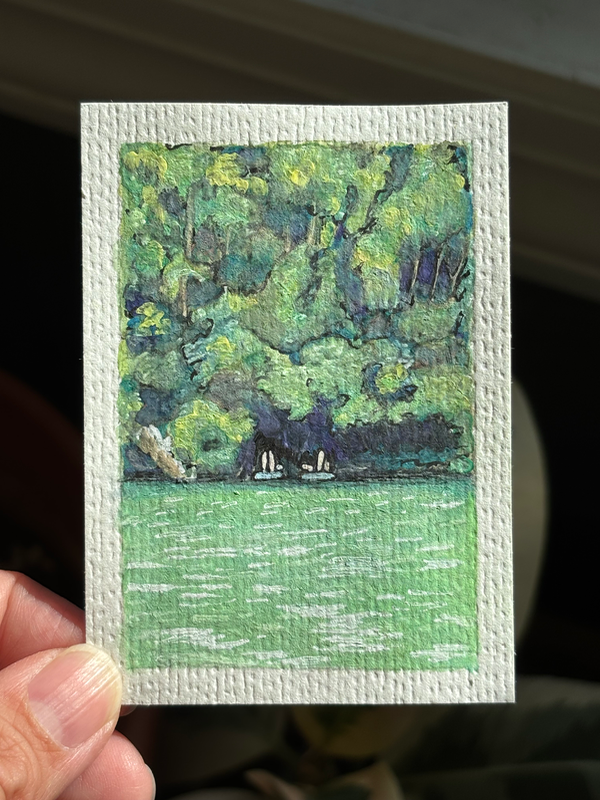 ACEO original, paddle boarding together aceo art card