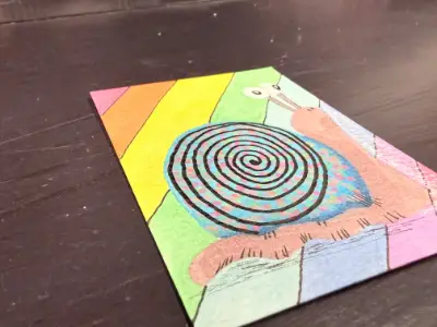 Original ACEO Art Cute Whimsical Snail and Rainbow Art Acrylic/Ink Mini 2.5x3.5 aceo art card thumbnail 2