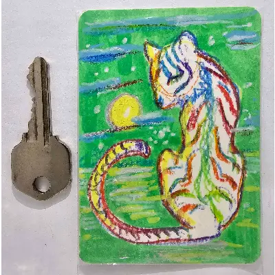 Rainbow Tiger Greets the Sun aceo art card thumbnail 2