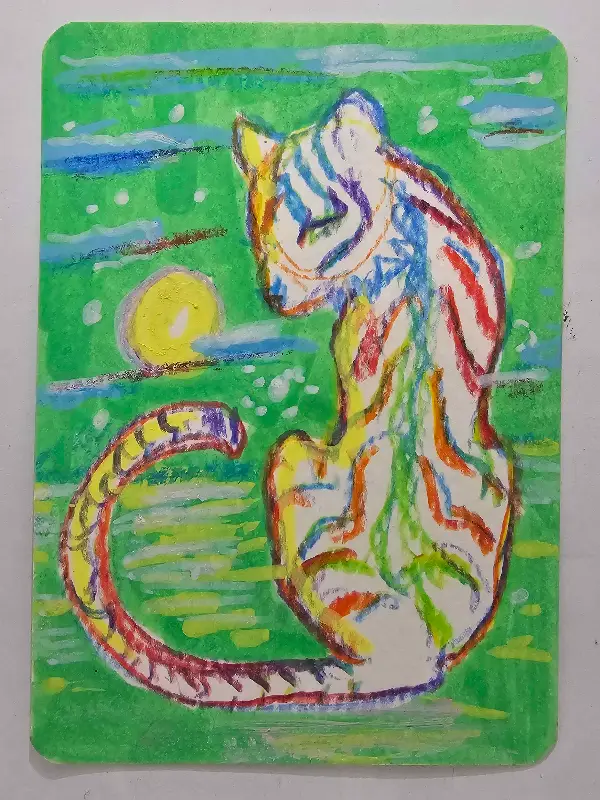 Rainbow Tiger Greets the Sun aceo art card