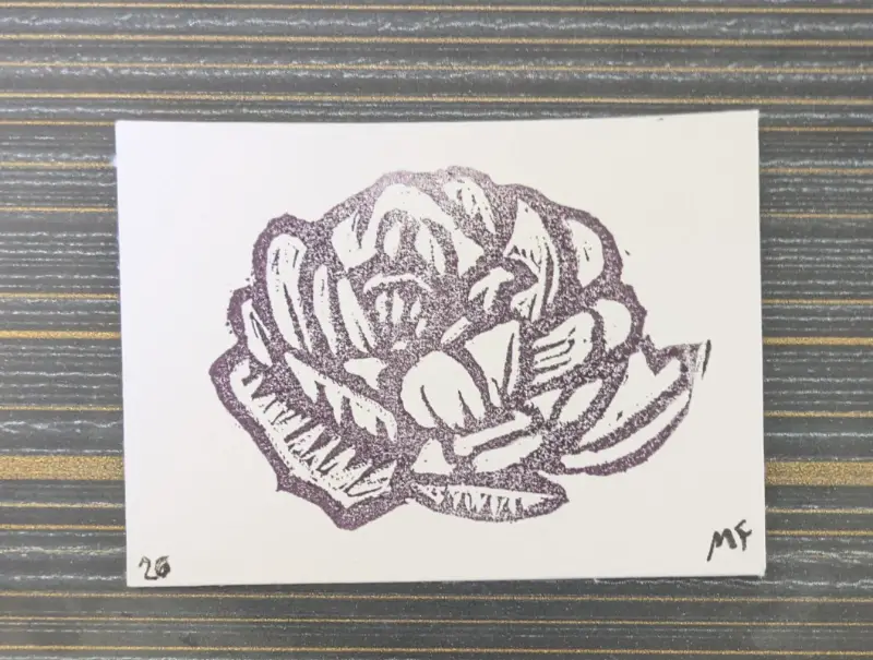 Hand Carved/Stamped Flower Print aceo art card