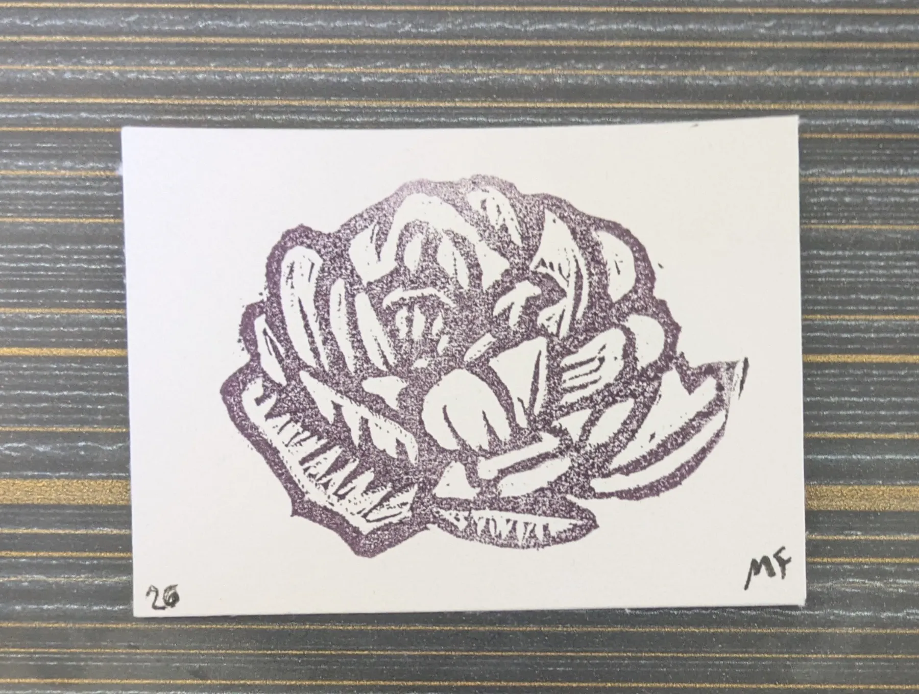 Hand Carved/Stamped Flower Print aceo art card