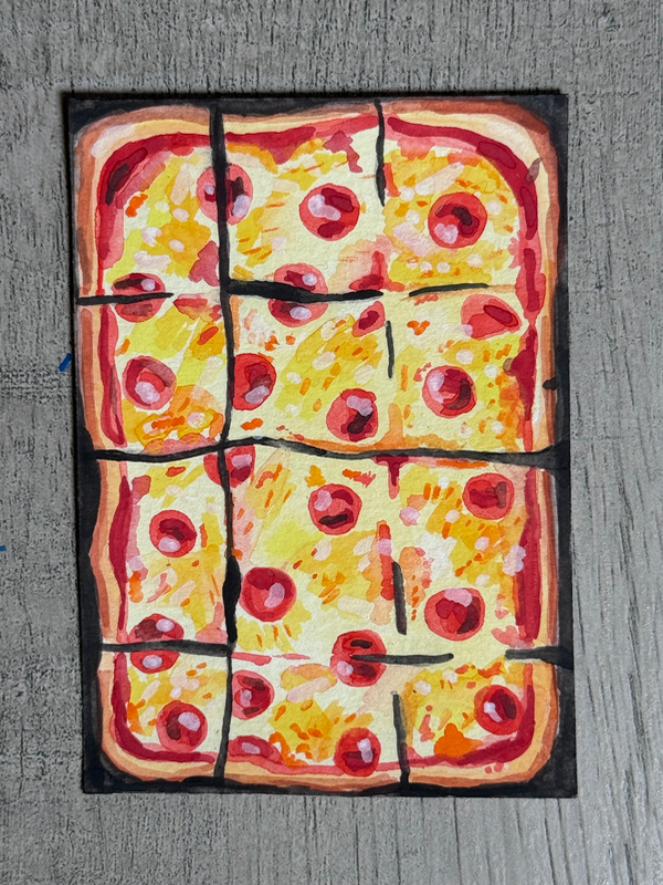 Sheet pan pizza watercolor ACEO Cassandra Yocum aceo art card