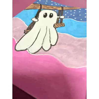 Ghost on the Swing Whimsical Ghost Art aceo art card thumbnail 2