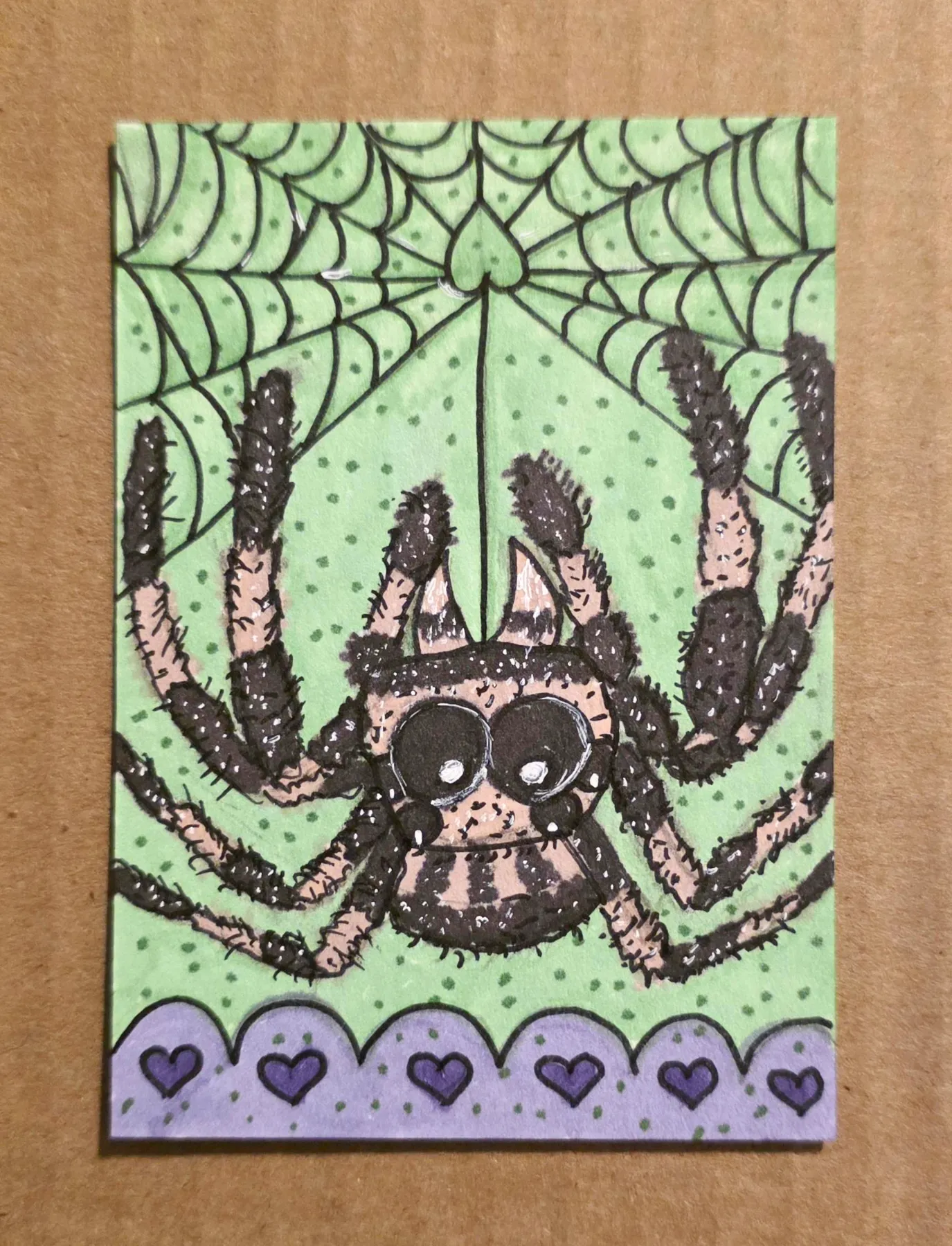 Jumping Spider Love Webs ACEO Original Acrylic Painting by Melissa Lehmann aceo art card