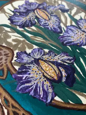 Art Nouveau Purple/Blue Iris Flowers w Gold Twisted Ornate Frame  2.5x3.5 in. PRINT SIGNED aceo art card thumbnail 2