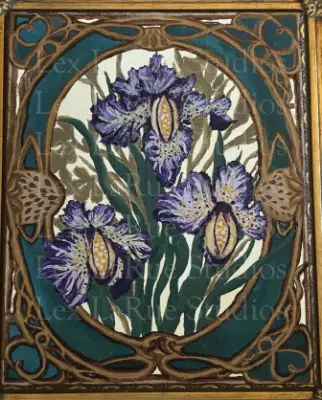 Art Nouveau Purple/Blue Iris Flowers w Gold Twisted Ornate Frame  2.5x3.5 in. PRINT SIGNED aceo art card thumbnail 3
