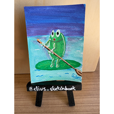 Frog on Paddleboard aceo art card thumbnail 2