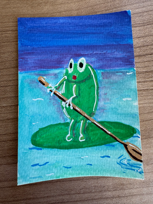 Frog on Paddleboard aceo art card
