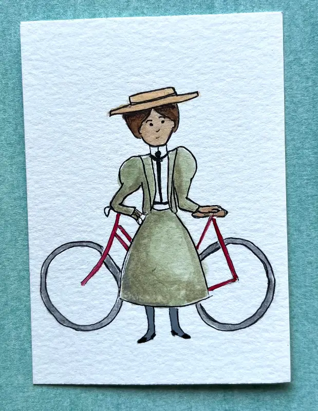 Edwardian bike lady 4 aceo art card