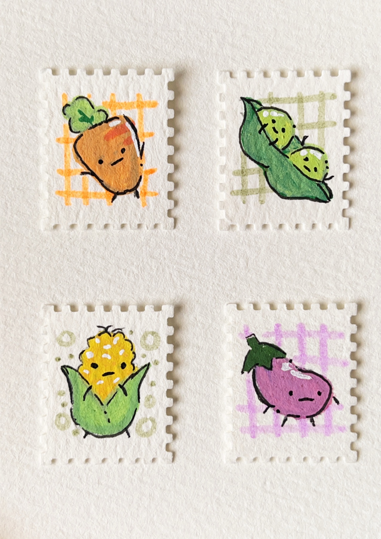 Tiny Stamps: Veggie Guys aceo art card