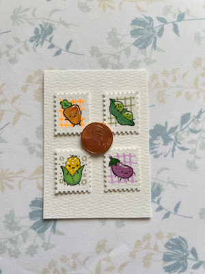Tiny Stamps: Veggie Guys aceo art card thumbnail 2