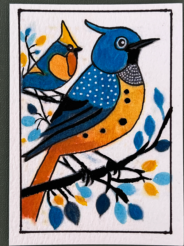 Blue Birds aceo art card