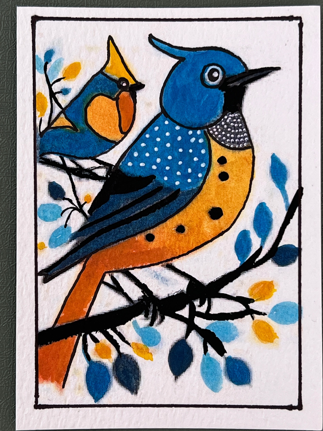 Blue Birds aceo art card