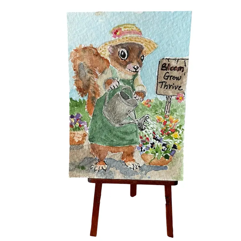 Squirrel Gardener aceo art card